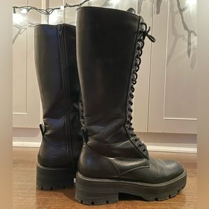 Zara High Shaft Low Heel Laced Boots Black